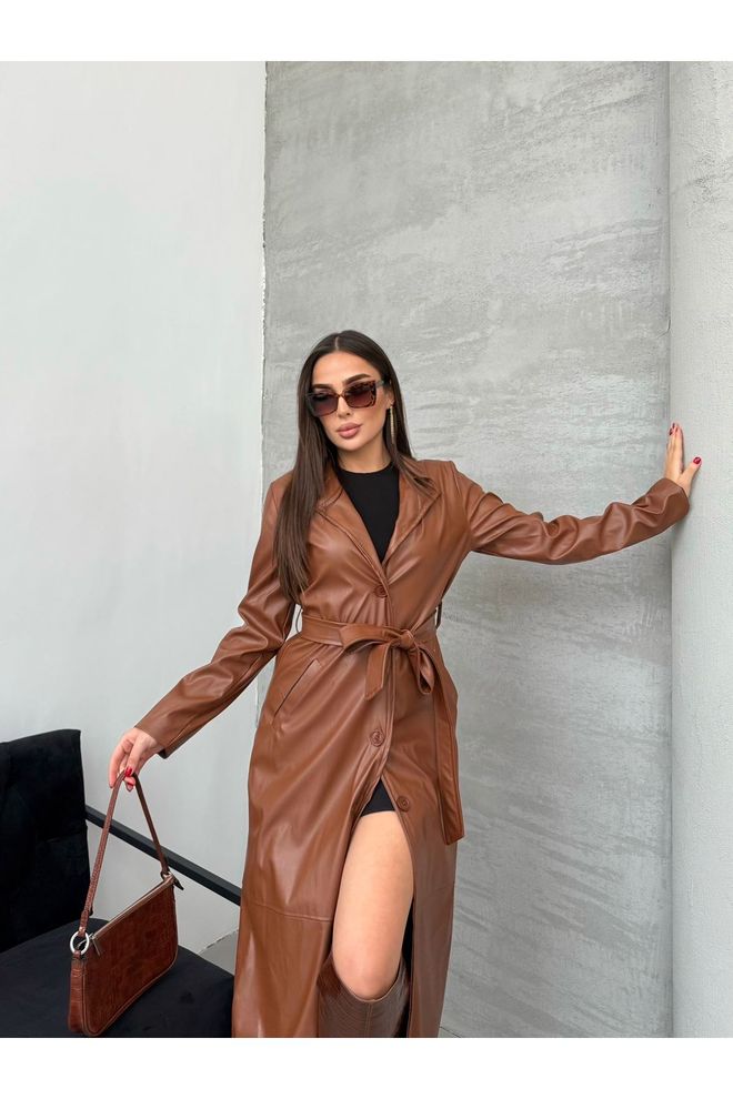 Maxi Modena Brauner Eleganter Formaler Glam Vintage Sexy Retro Trenchcoat Großhandelskleidung Jahrgang