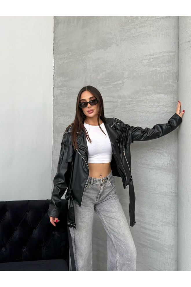 Maxi Modena Blouson Biker Noir Vêtements en gros Décontracté