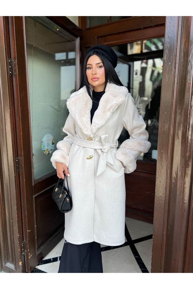 Maxi Modena Sleeve And Collar Fur Detailed Coat Wholesale Clothing Casual