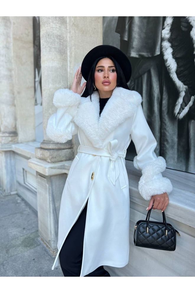 Maxi Modena Sleeve And Collar Fur Detailed Coat Wholesale Clothing Casual