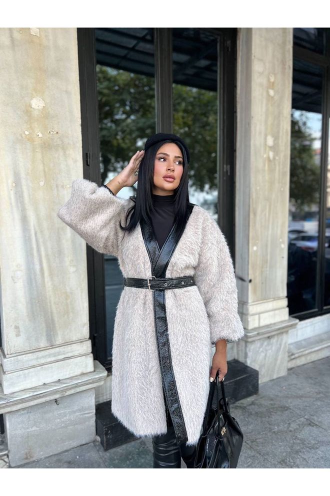 Maxi Modena Long Coat With Front Band Leather Wholesale Clothing 0