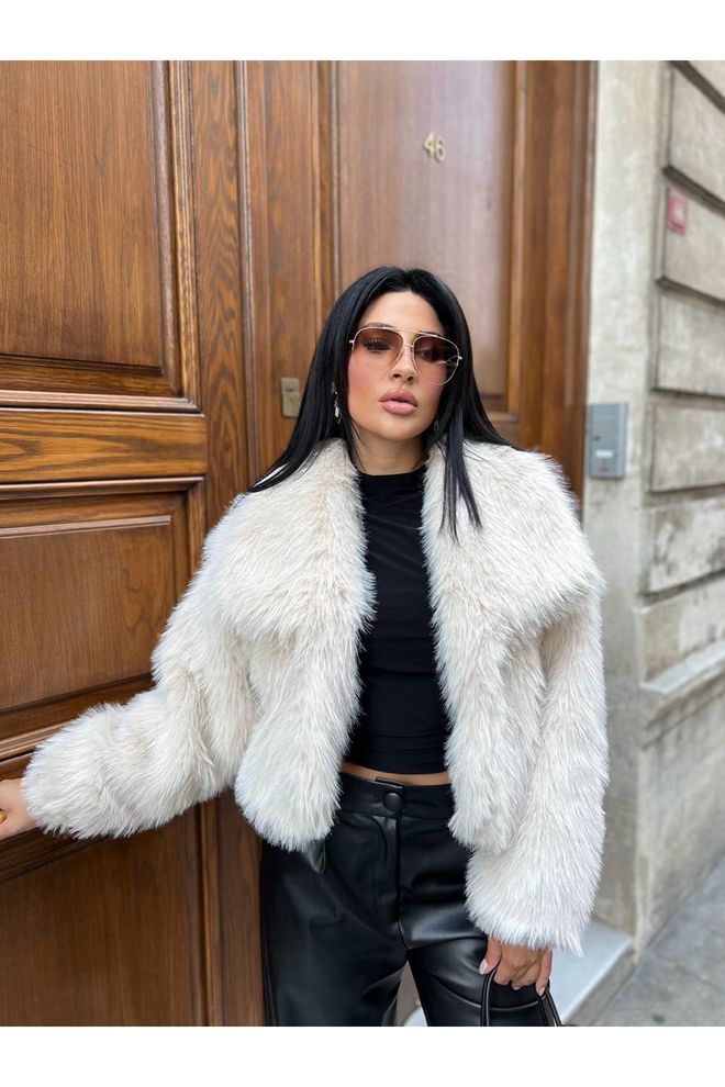 Maxi Modena Blanco Bomber Chaqueta Con Cuello Con Muescas. Ropa al por mayor Antiguo