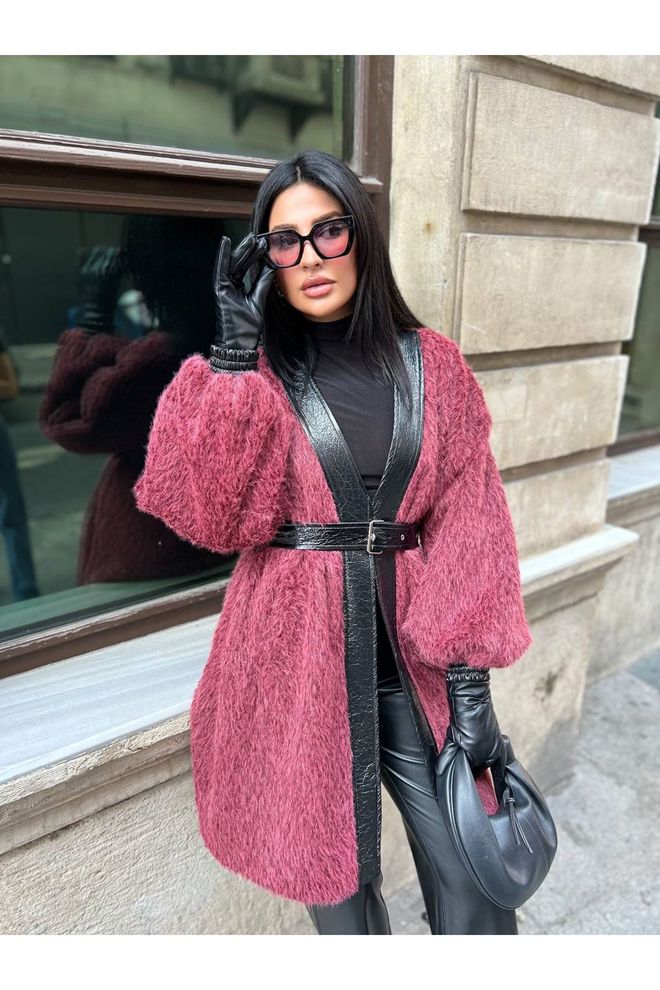 Maxi Modena Long Coat With Front Band Leather Wholesale Clothing 0
