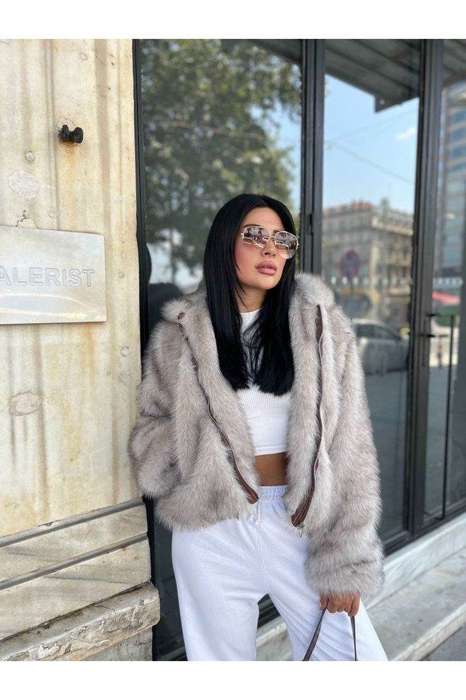 Maxi Modena Gri Bomber Ceket Kapüşonlu Yaka İle Toptan Giyim Gündelik