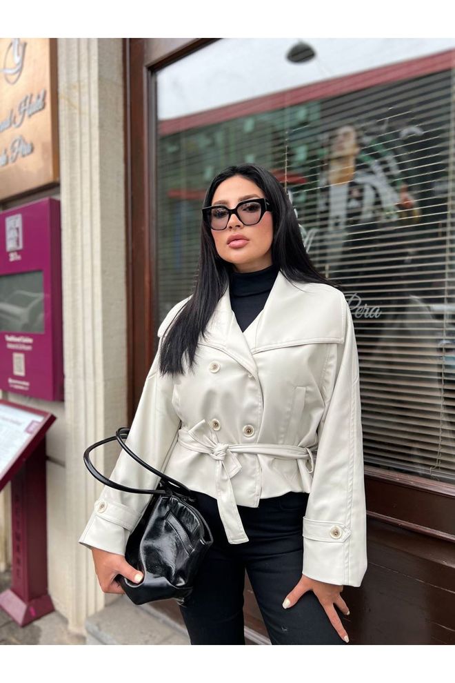Maxi Modena Ασπρο Διπλό Breasted Μπουφάν Χονδρικό εμπόριο ενδυμάτων Casual