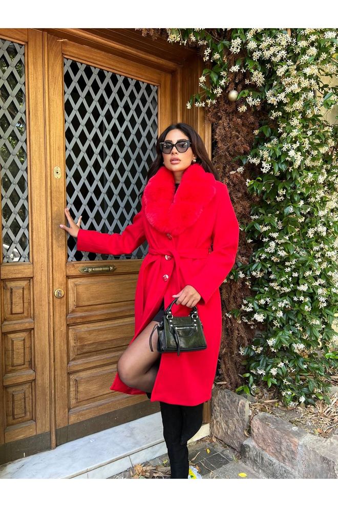 Maxi Modena Kırmızı Zarif Tek Düğmeli Kaban Toptan Giyim Nostaljik