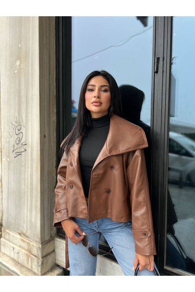 Maxi Modena Kahverengi Çift Düğmeli Blazer Ceket Toptan Giyim Gündelik