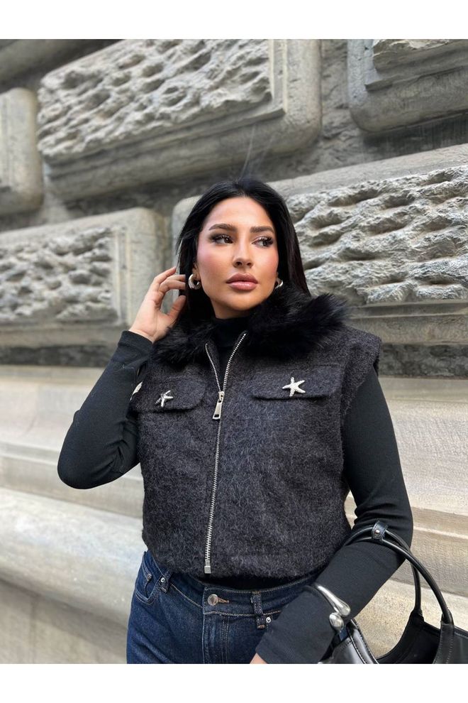 Maxi Modena Черный Повседневный Элегантный Глам Жилет Оптовая продажа одежды Повседневный