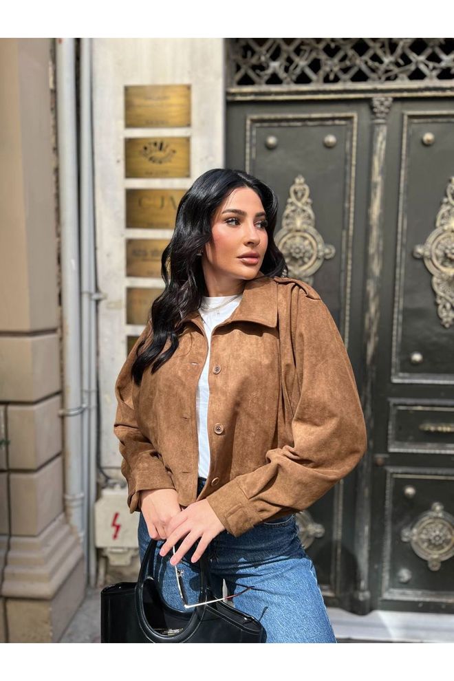 Maxi Modena Kahverengi Bol Kalıp Gündelik Shacket Ceket Toptan Giyim Gündelik