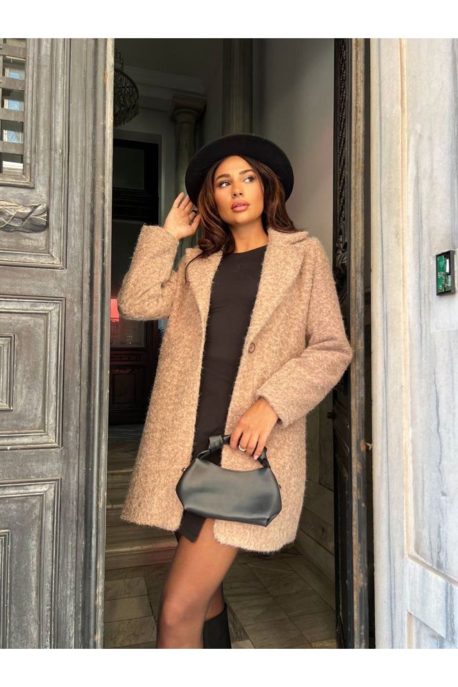 Maxi Modena Bej Dar Kalıp Tek Düğmeli Kaban Toptan Giyim Gündelik