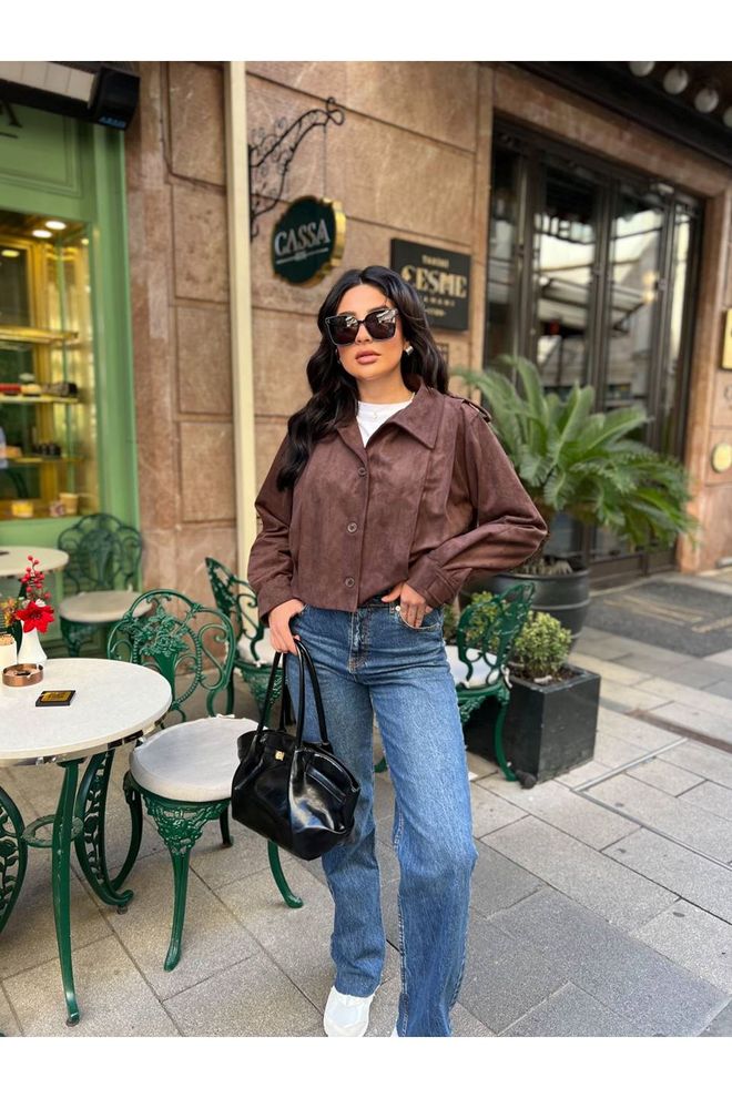 Maxi Modena Kahverengi Vintage Retro Gündelik Ceket Toptan Giyim Gündelik