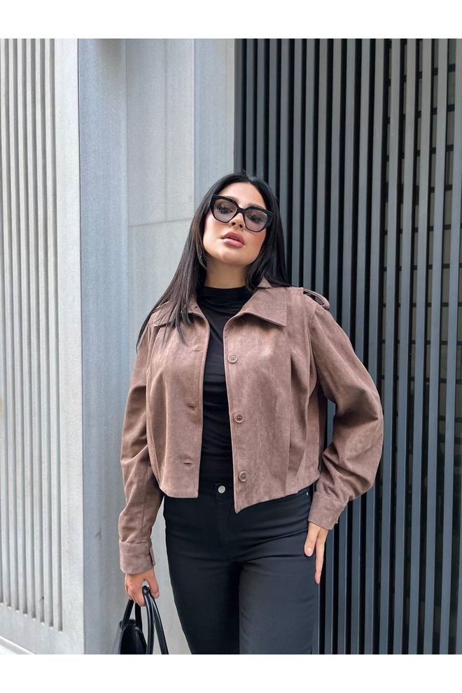 Maxi Modena Kahverengi Gündelik Zarif Nostaljik Retro Ceket Toptan Giyim Gündelik
