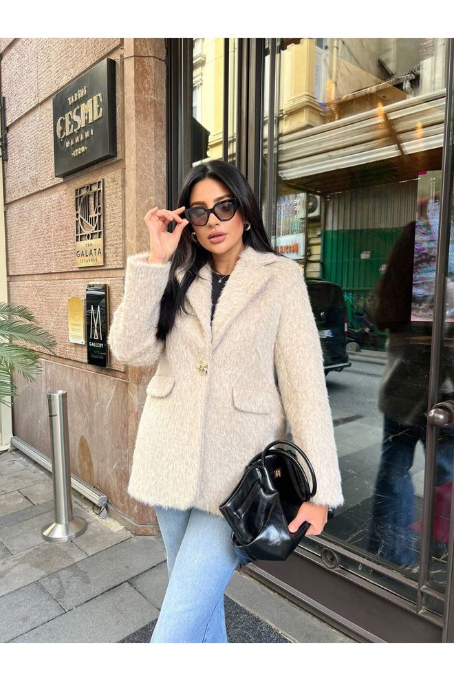 Maxi Modena Bej Zarif Tek Düğmeli Blazer Ceket Toptan Giyim Gündelik