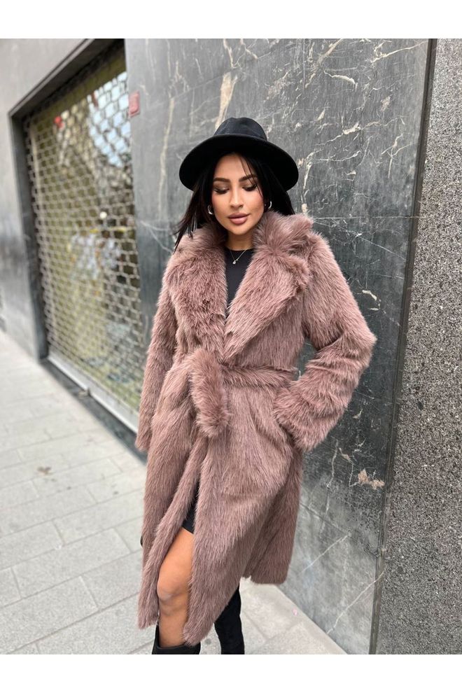 Maxi Modena Brown Elegant Fur Wrapover Coat Wholesale Clothing 1