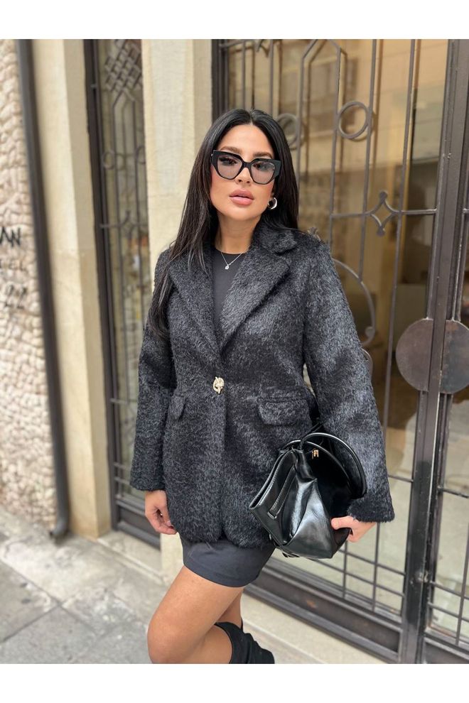 Maxi Modena Siyah Zarif Tek Düğmeli Blazer Ceket Toptan Giyim Nostaljik