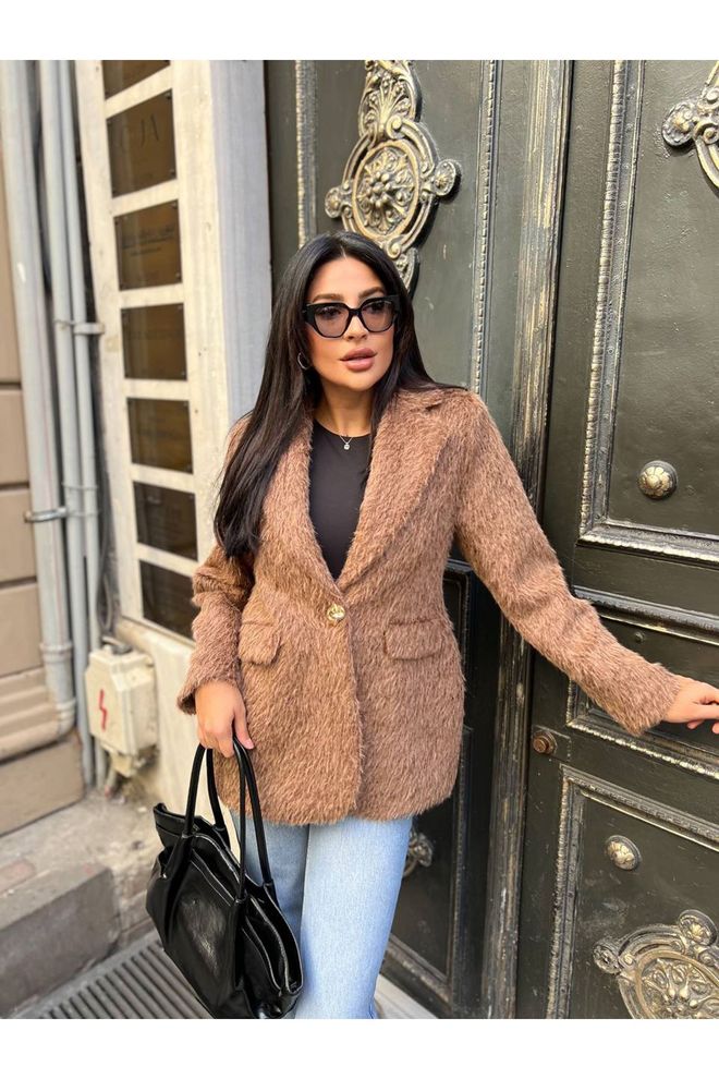 Maxi Modena Kahverengi Zarif Tek Düğmeli Blazer Ceket Toptan Giyim Gündelik