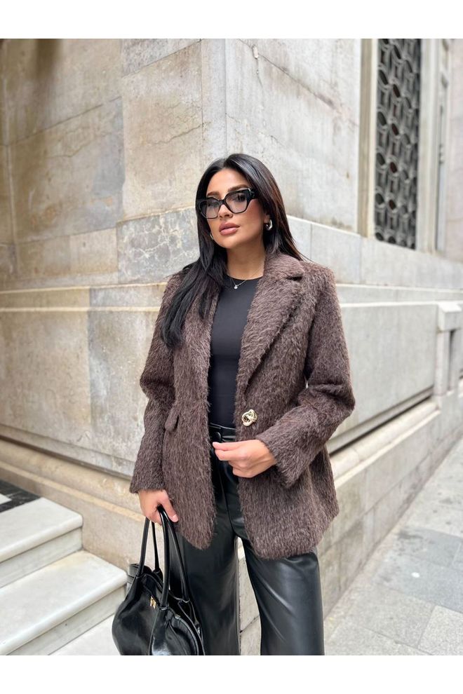 Maxi Modena Kahverengi Tek Düğmeli Blazer Ceket Toptan Giyim Gündelik