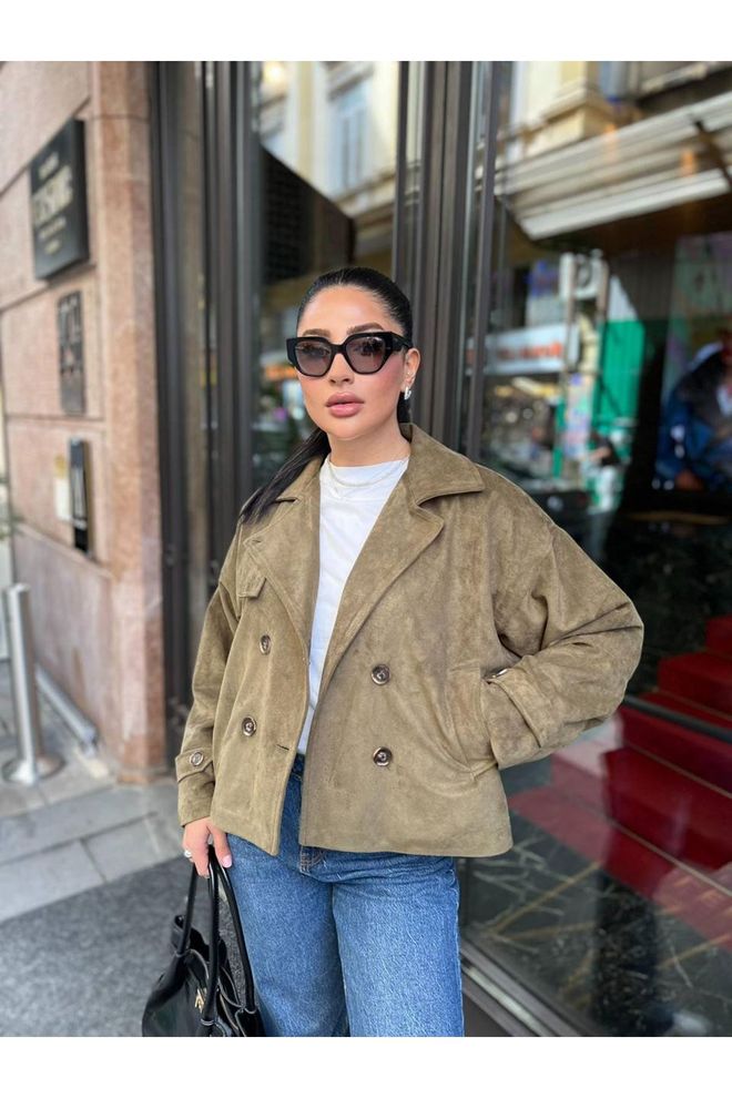 Maxi Modena Haki Çift Düğmeli Blazer Ceket Toptan Giyim Gündelik