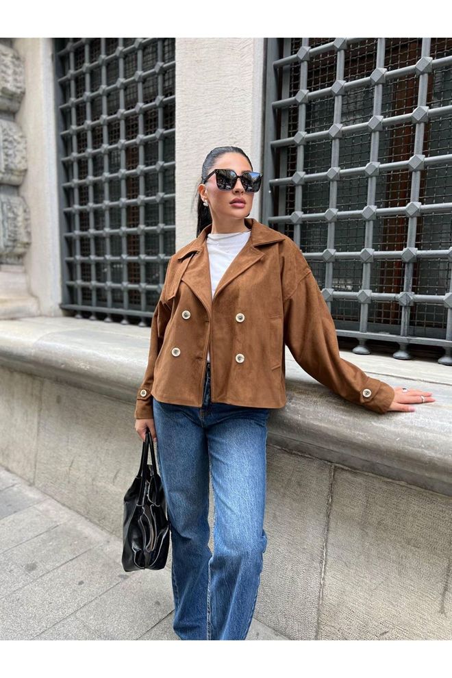 Maxi Modena Kahverengi Çift Düğmeli Blazer Ceket Toptan Giyim Gündelik
