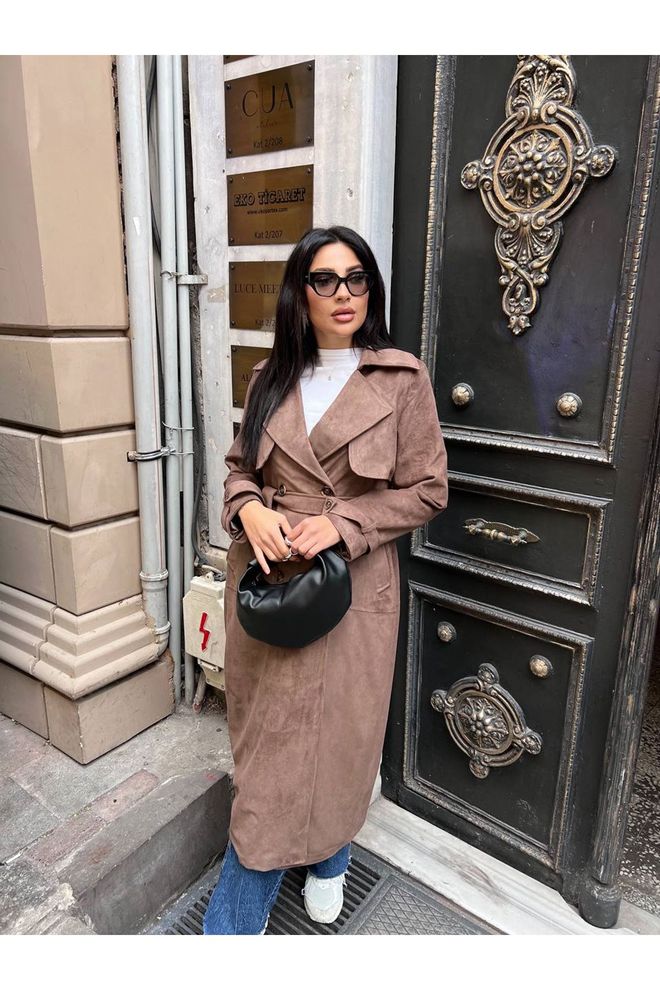 Maxi Modena Rjav Trenčkot Klasičen Eleganten Na Gumbe Oblačila na debelo Ležerno