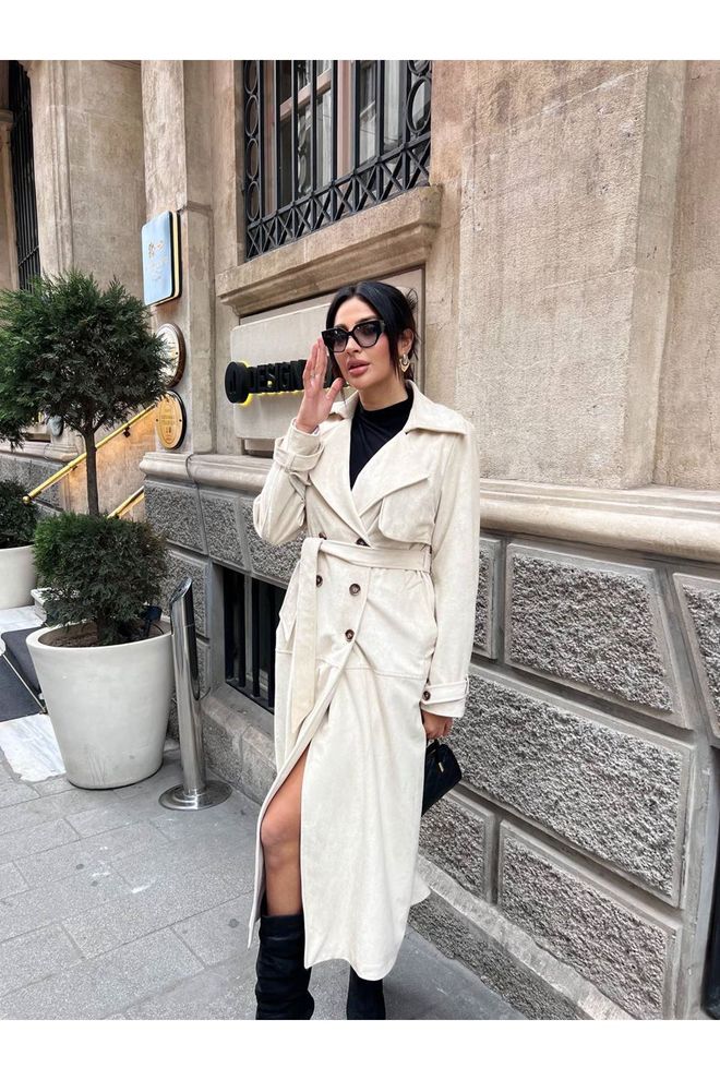 Maxi Modena Beige Trenchcoat Elegant Single Breasted Classic Wholesale Clothing 1
