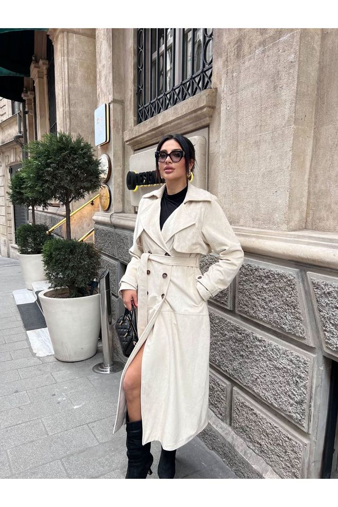 Maxi Modena Beige Trenchcoat Elegant Single Breasted Classic Wholesale Clothing Work