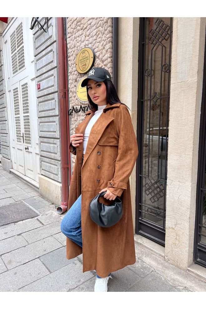 Maxi Modena Rjav Ležeren Eleganten Retro Enoprsni Trenčkot Oblačila na debelo Ležerno