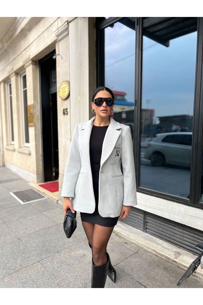 Maxi Modena Γκρι Single Breasted Blazer Μπουφάν Χονδρικό εμπόριο ενδυμάτων Casual