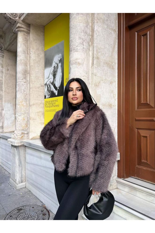 Maxi Modena Καφέ Κομψό Λαμπερό Ρετρό Γούνας Σακάκι Χονδρικό εμπόριο ενδυμάτων Σοδειά