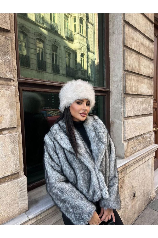 Maxi Modena Γκρι Κομψό Glam Σοδειά Γούνινο Σακάκι Χονδρικό εμπόριο ενδυμάτων Σοδειά