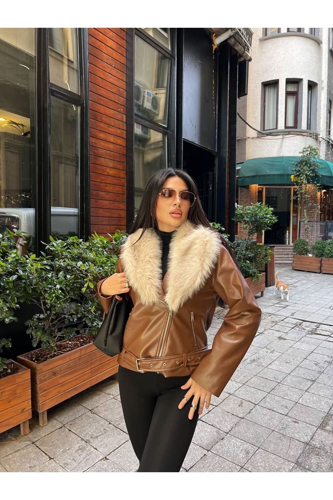 Maxi Modena Καφέ Μπουφάν Bomber Με Γούνα Για Φθινόπωρο Και Χειμώνα Χονδρικό εμπόριο ενδυμάτων Casual