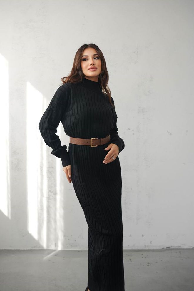 Maxi Modena Elegantné Čierne Svetrové Maxi Šaty S Vysokým Golierom Veľkoobchod s oblečením Formálny