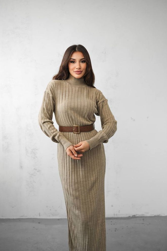 Maxi Modena Beige Striped Maxi Sweater Dress Wholesale Clothing Lounge