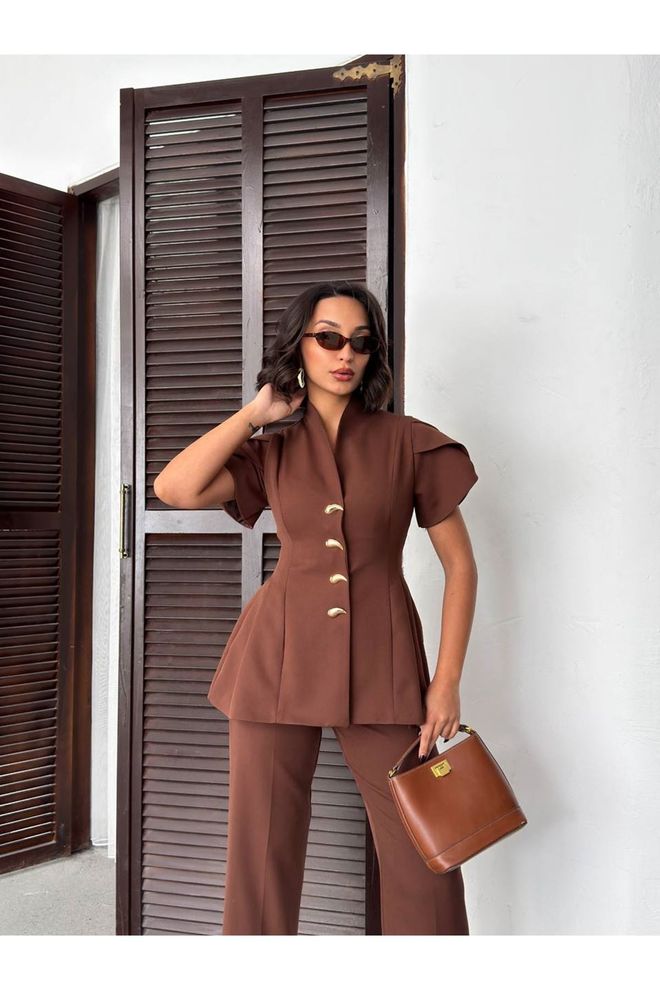 Maxi Modena Kahverengi Resmi Zarif Set Toptan Giyim Resmi