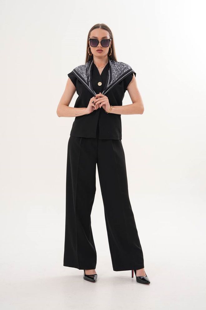 Maxi Modena Siyah Zarif Resmi Set Toptan Giyim Gündelik