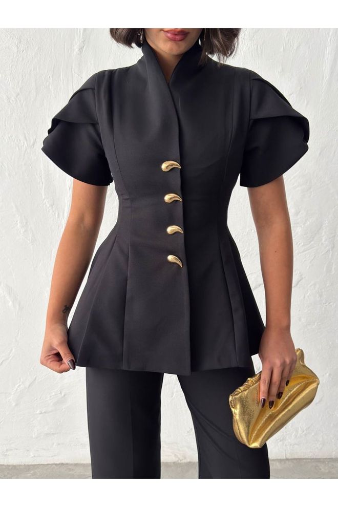 Maxi Modena Schwarz Formal Elegant Glam Tailliert Anzug Großhandelskleidung Arbeit