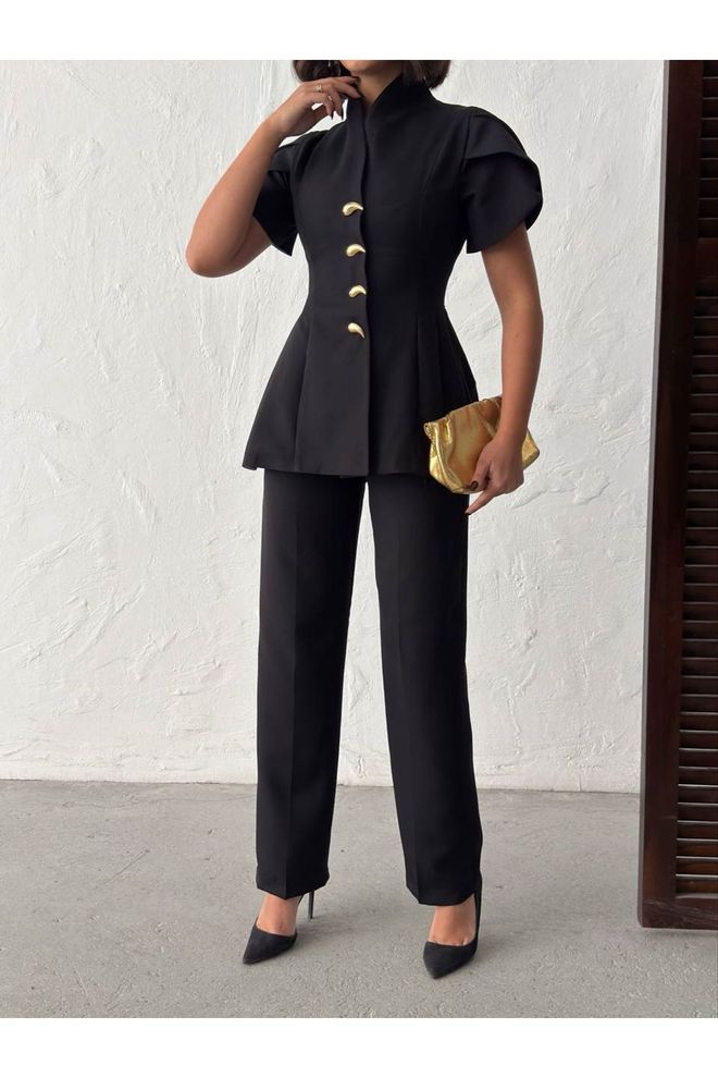 Maxi Modena Schwarz Formal Elegant Glam Tailliert Anzug Großhandelskleidung 1