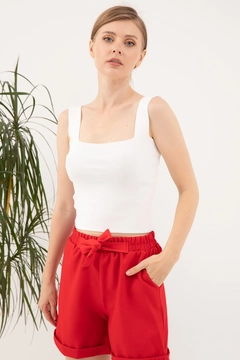 A wholesale clothing model wears max10881-square-neck-knitwear-athlete-blouse, Turkish wholesale Undershirt of Maxi Modena