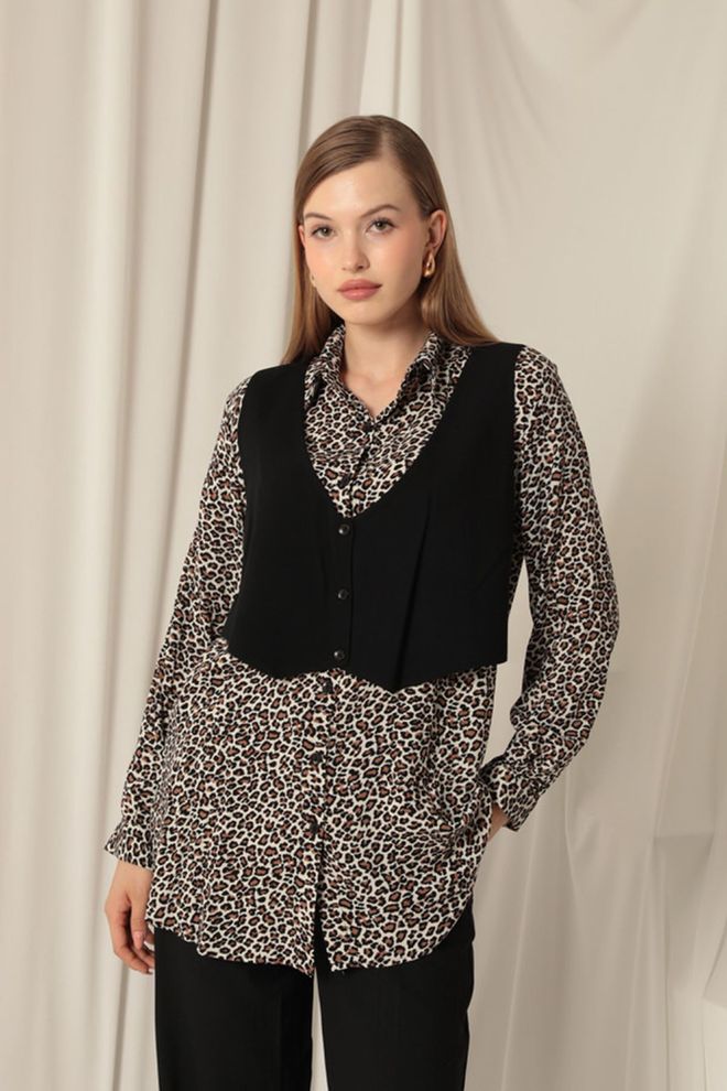 Maxi Modena Camisa Chaleco De Tela De Viscosa Leopardo Ropa al por mayor Casual