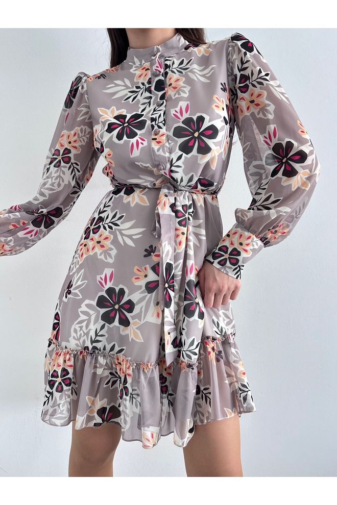 Maxi Modena Платье Из Тюля С Цветочным Узором И Рукавами Из Тюля С Детальным Шифоновым Принтом Многоцветное Оптовая продажа одежды Падают осенью