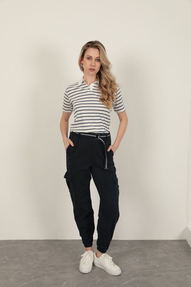 Maxi Modena Pantaloni Cargo Con Cintura In Tessuto Gabardine Navy Abbigliamento all'ingrosso Casuale