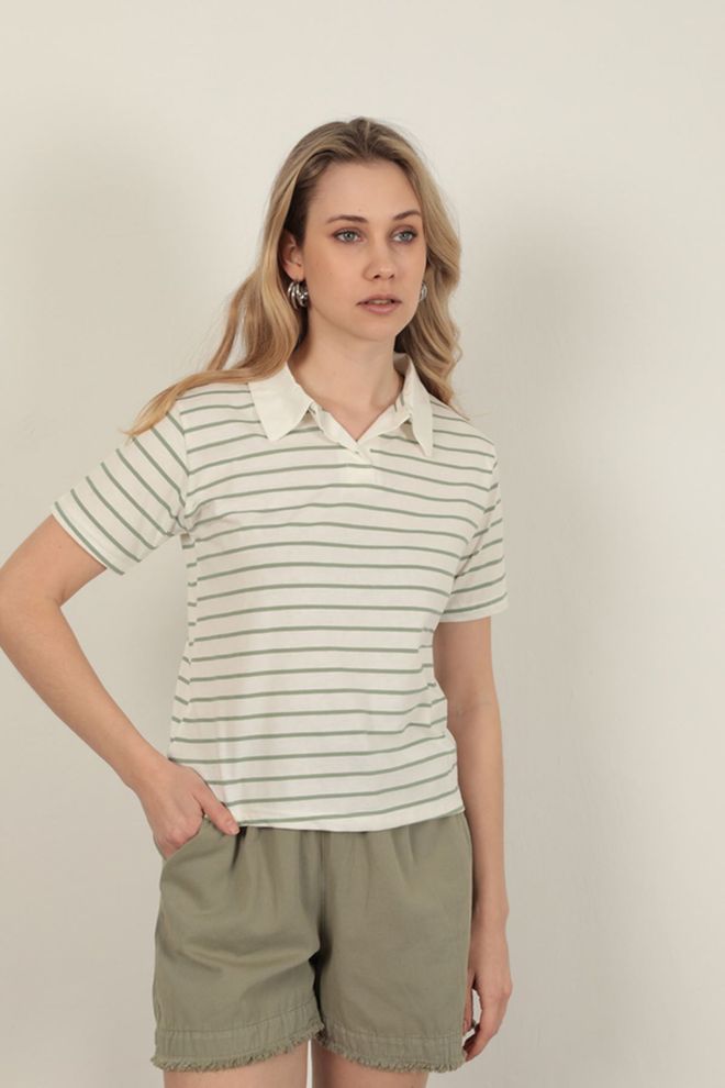 Maxi Modena T shirt Rayé Suprem Fabric Pour Femmes Multicolore Vêtements en gros Printemps