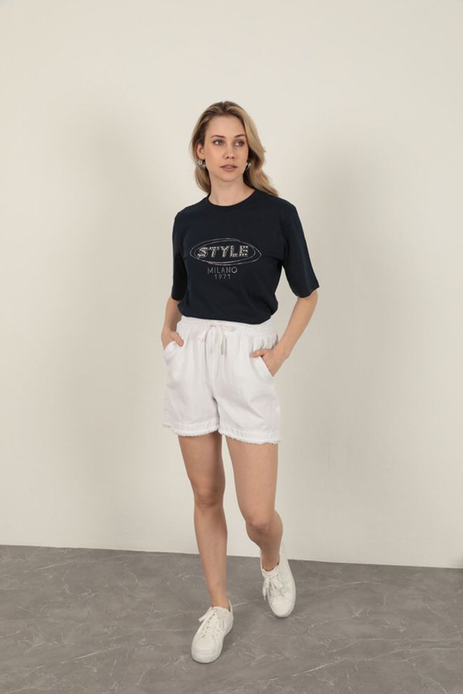 Maxi Modena Suprem Fabric Stone Detailed T Shirt Navy Blue Wholesale Clothing No Fabric