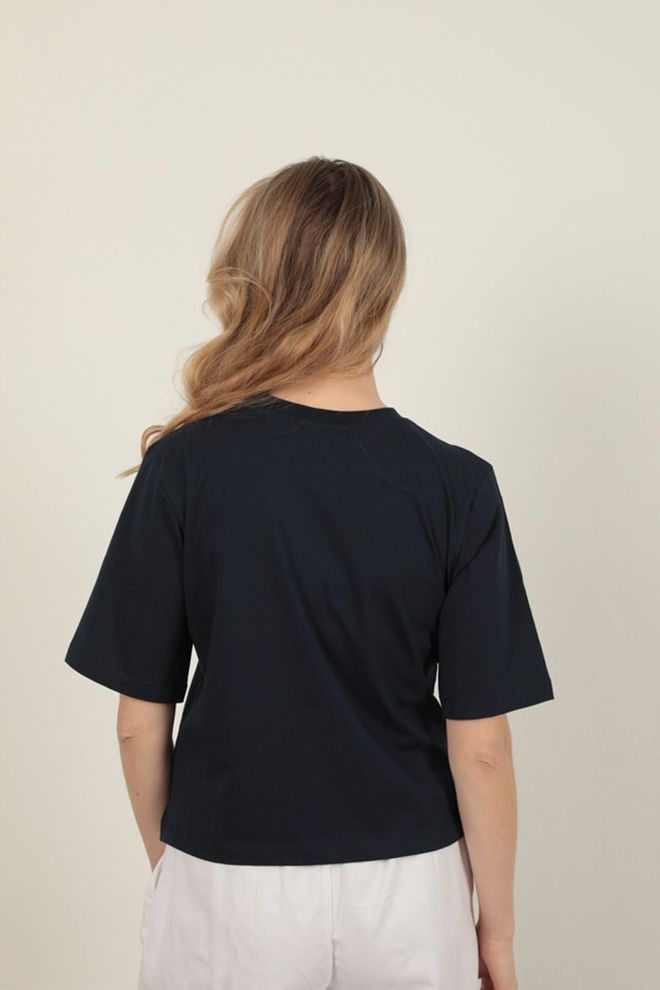 Maxi Modena Suprem Fabric Stone Detailed T Shirt Navy Blue Wholesale Clothing Dating