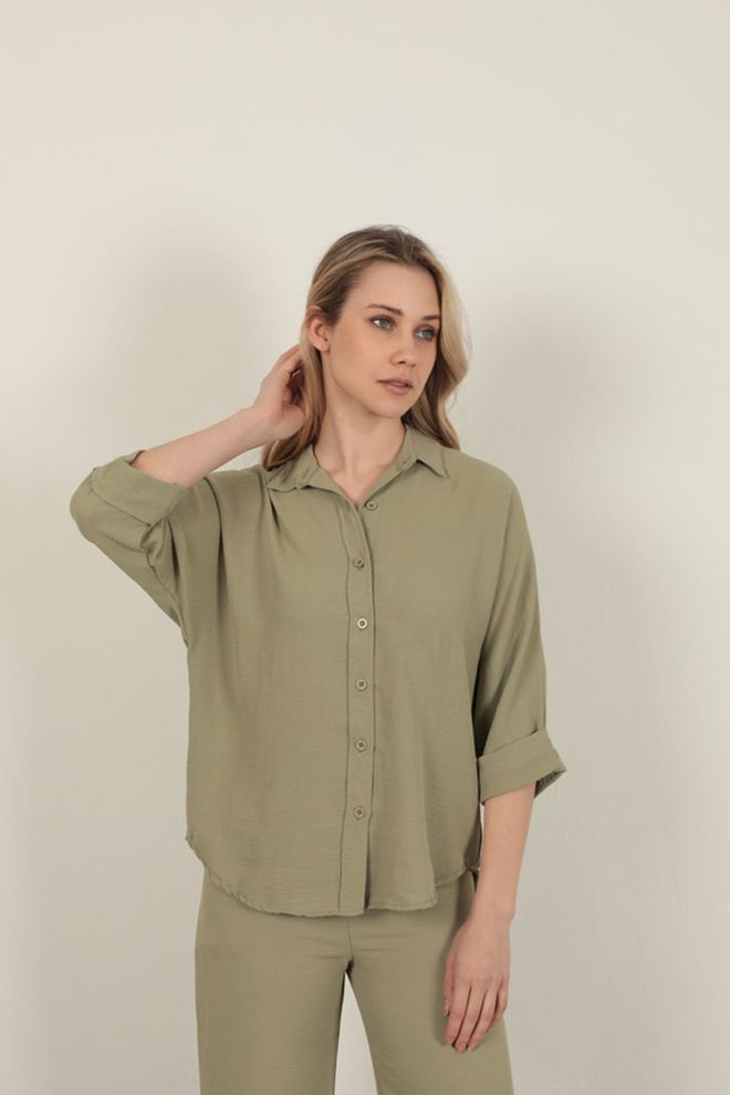 Maxi Modena Camisa Abotonada De Tela Aerobin Caqui Ropa al por mayor Casual