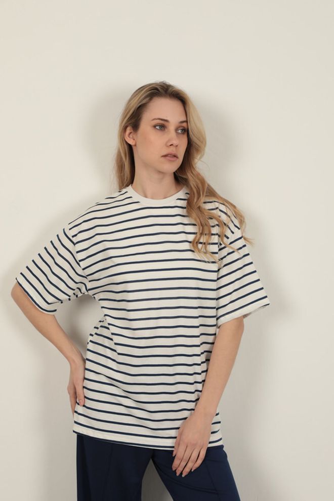 Maxi Modena T shirt In Tessuto Suprem A Righe Con Colletto Zero Multicolore Abbigliamento all'ingrosso Casuale