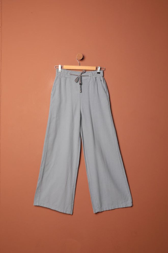 Maxi Modena Pantaloni Larghi In Tessuto Di Lino Grigio Abbigliamento all'ingrosso Casuale