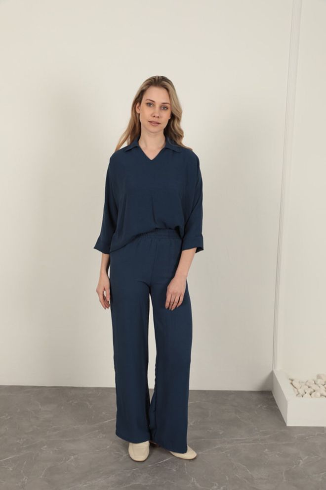Maxi Modena Pantaloni Larghi In Tessuto Aerobin Navy Abbigliamento all'ingrosso Casuale