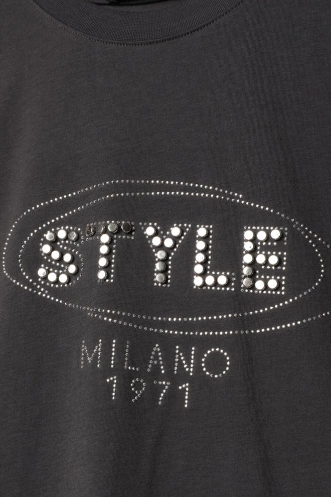 Maxi Modena Suprem Fabric Stone Detailed T Shirt Anthracite Wholesale Clothing No Fabric