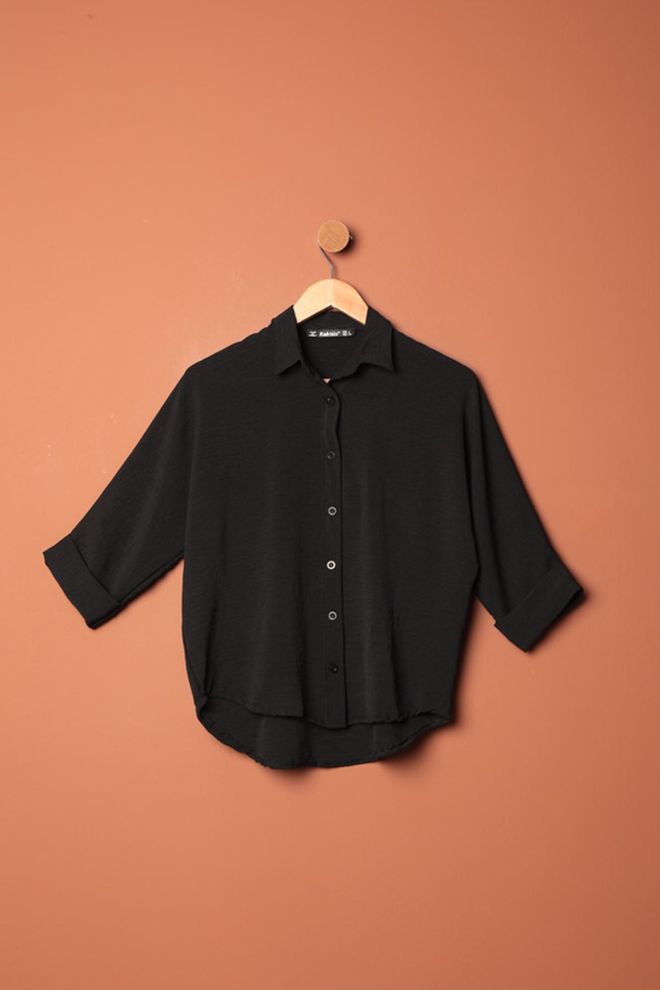 Maxi Modena Camisa Abotonada De Tela Aerobin Negra Ropa al por mayor Casual